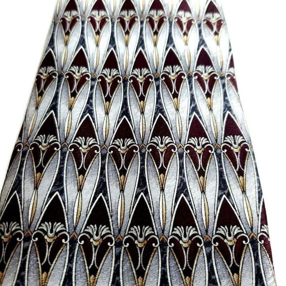 Stafford Executive Collection Gray Maroon Red  Wide Silk Tie - Picture 2 of 6